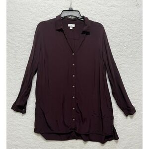 J.Jill Women's Button Down‎ Tunic Top Long Sleeve Dark Plum Rayon Small